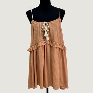NWT Free People FP Beach Get Obsessed Ribbed Mini Dress XS Terracotta Tassel